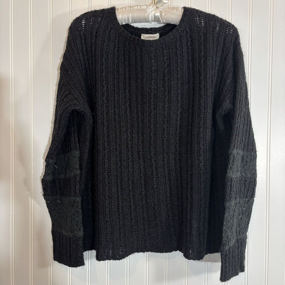 Sundance Womens Black Lace Detail Sweater Size M Alpaca Wool Whimsigoth Romantic